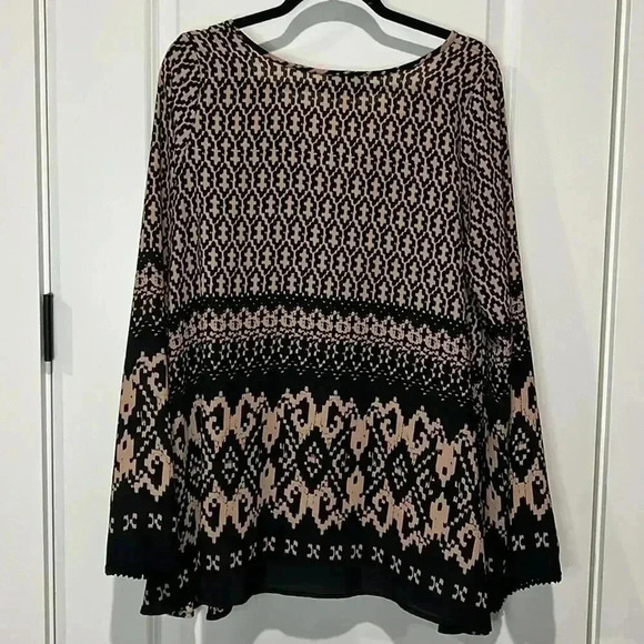 PINK PAPARATZI FLOWY BLACK & TAN 3/4 SLEEVE BLOUSE SIZE LARGE - Picture 5 of 7